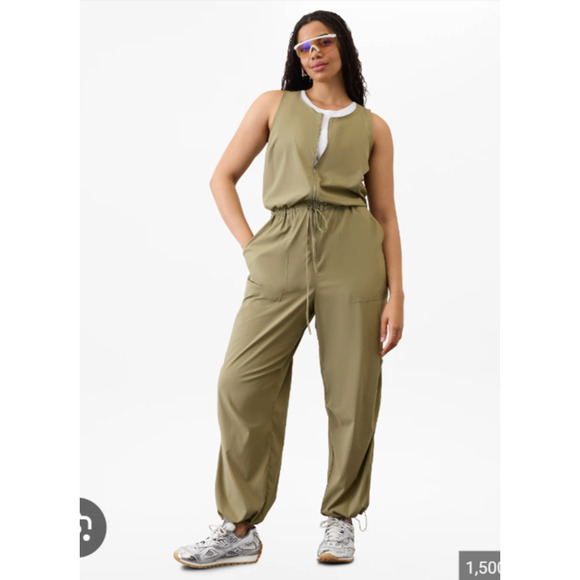 Athleta Flex Brooklyn Wide Leg Jumpsuit Olive PXS Zip Pocket Jogger Green Gym - Picture 1 of 8